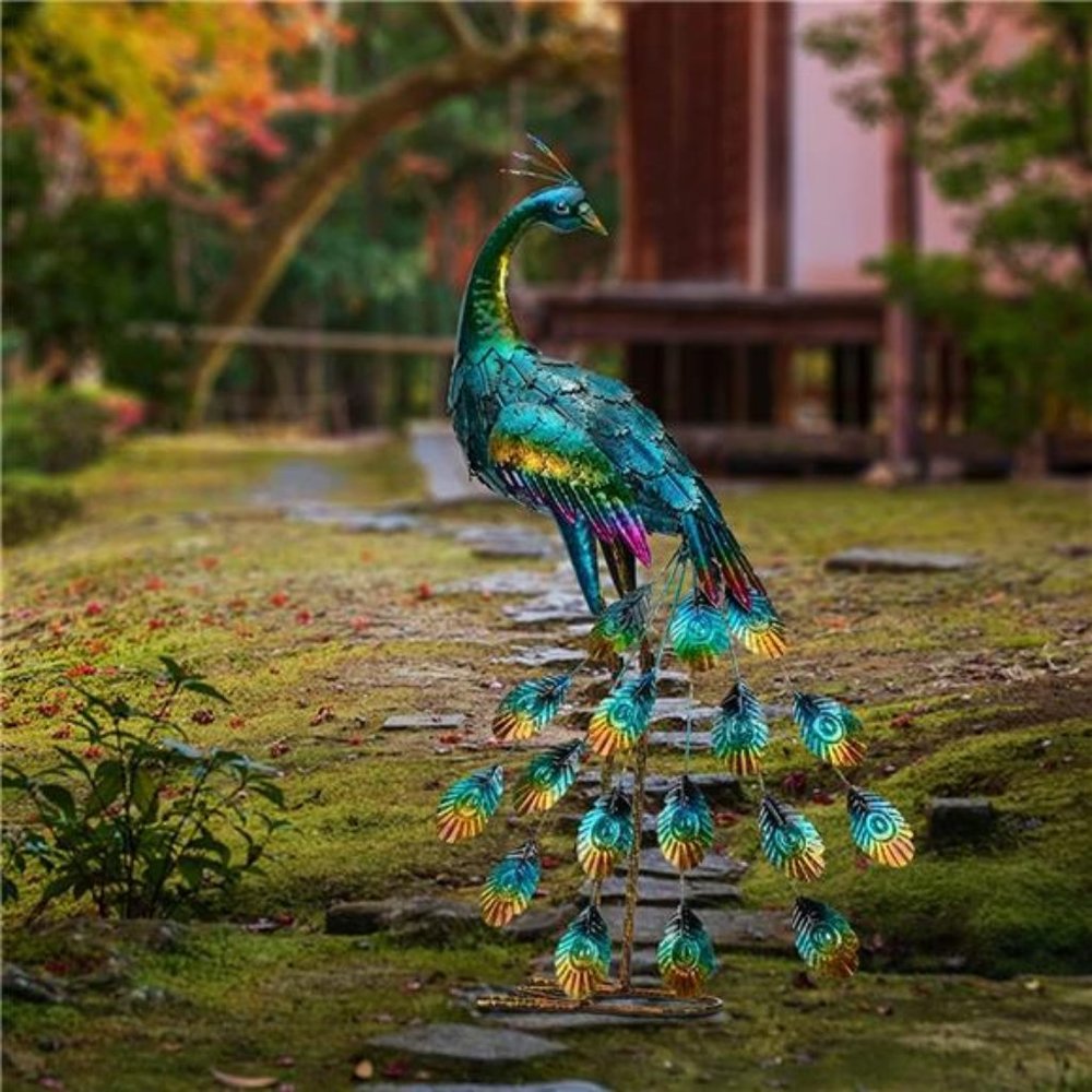 Metal Peacock Garden Statue and Sculpture, Peacocks Yard Art Lawn Ornament(1-Pc) - Picture 6 of 7